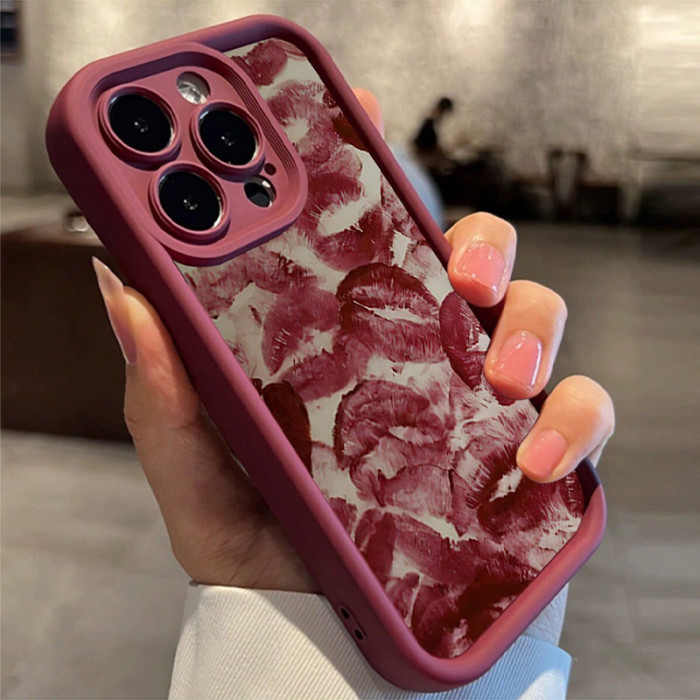 For iPhone 17 Air 17 16 Pro Max 15 14 13 12 11 8 XR XS Phone Case Red Lip Print