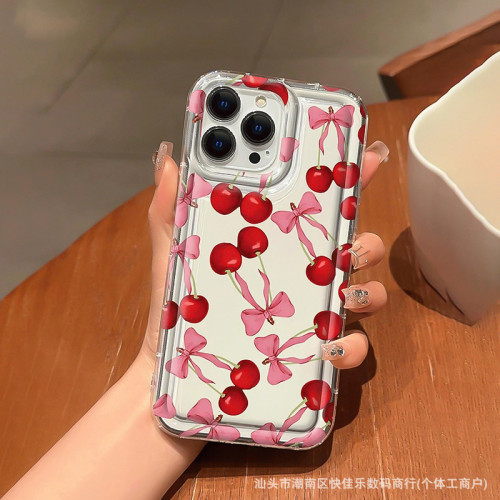 For iPhone 17 Air 17 16 Pro Max 15 14 13 12 11 7 8 XR Phone Case Pink Bow Cherry