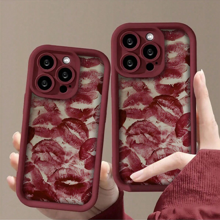 For iPhone 17 Air 17 16 Pro Max 15 14 13 12 11 8 XR XS Phone Case Red Lip Print