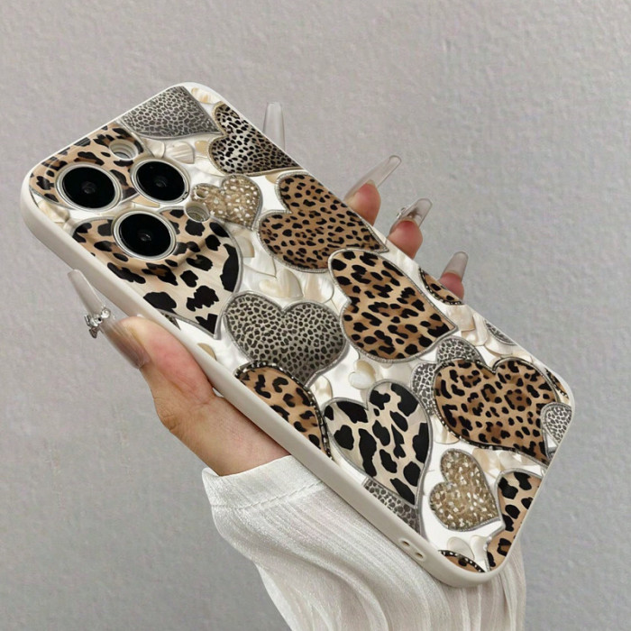 For iPhone 17 Air 17 16 Pro Max 15 14 13 12 11 XR Phone Case Leopard Print Love