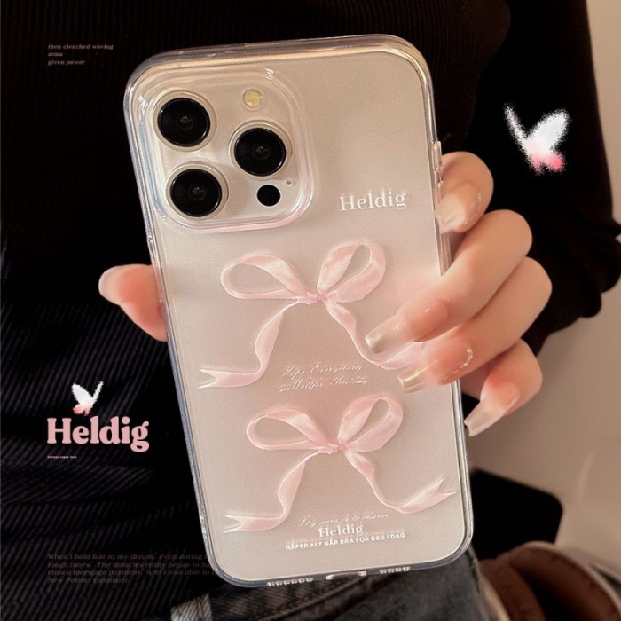 For iPhone 17 Air 17 16 Pro Max 15 14 13 12 11 8 XR XS Phone Case Sweet Pink Bow