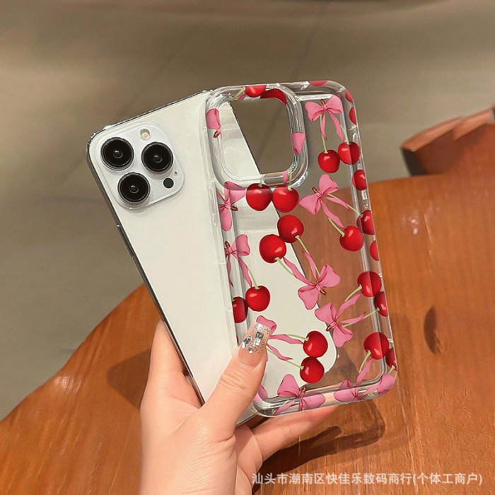 For iPhone 17 Air 17 16 Pro Max 15 14 13 12 11 7 8 XR Phone Case Pink Bow Cherry