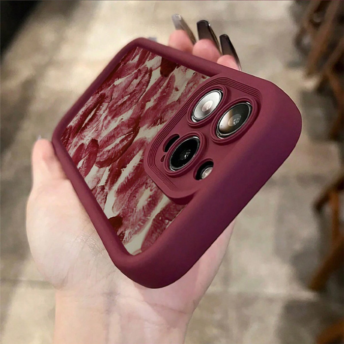 For iPhone 17 Air 17 16 Pro Max 15 14 13 12 11 8 XR XS Phone Case Red Lip Print