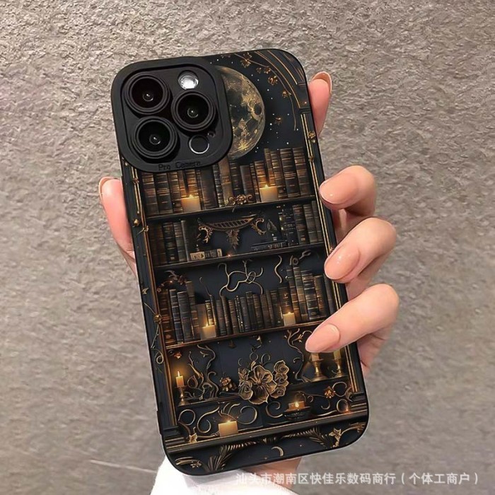 For Apple iPhone 17 Air 17 16 Pro Max 15 14 13 12 11 XS 8 Phone Case Art Flowers bookshelf