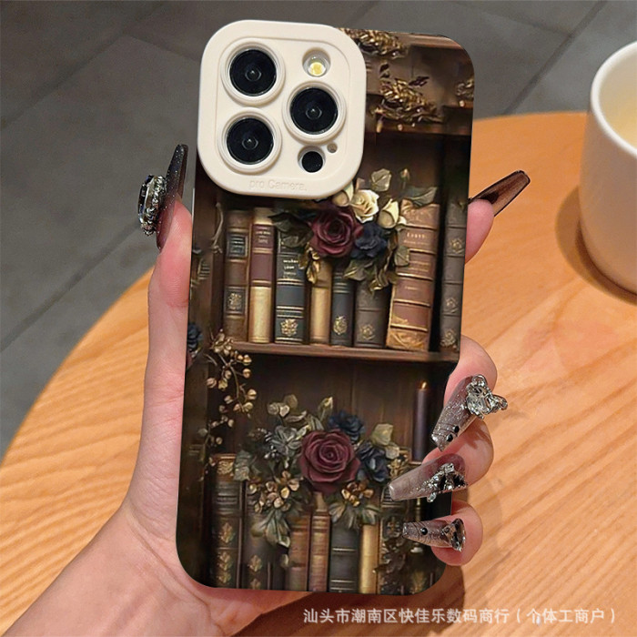 For iPhone 17 Air 17 16 Pro Max 15 14 13 12 11 7 8 XR Phone Case  Book Bookshelf