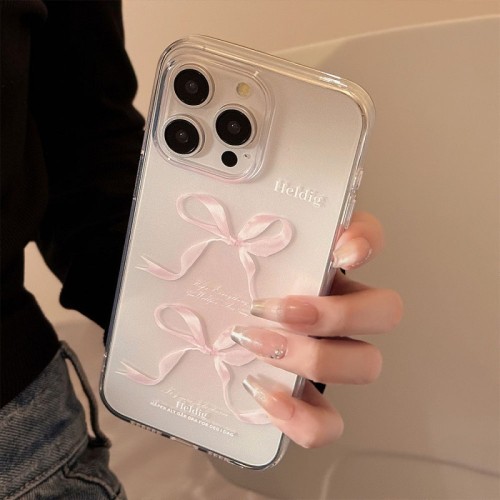 For iPhone 17 Air 17 16 Pro Max 15 14 13 12 11 8 XR XS Phone Case Sweet Pink Bow