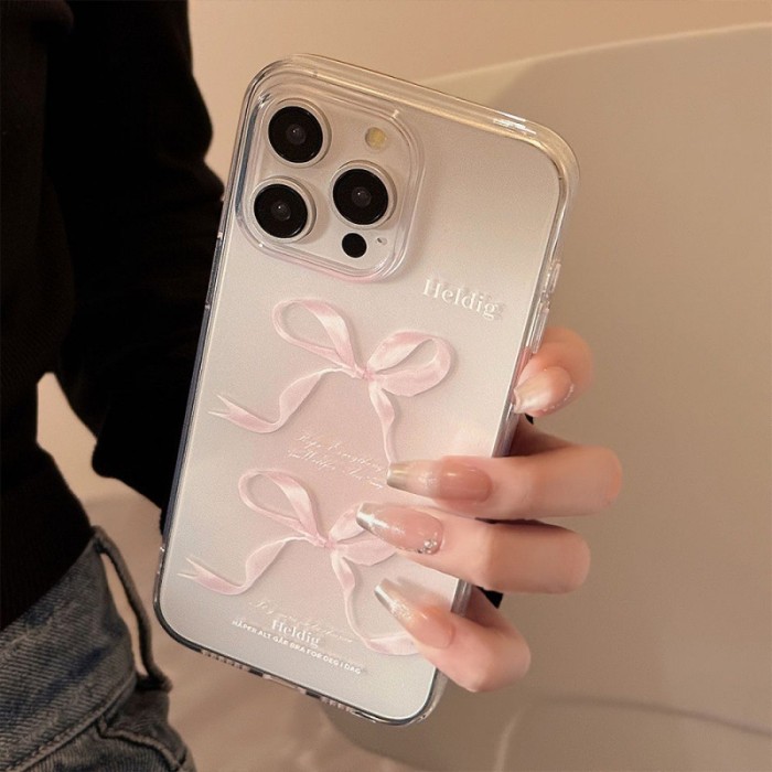 For iPhone 17 Air 17 16 Pro Max 15 14 13 12 11 8 XR XS Phone Case Sweet Pink Bow