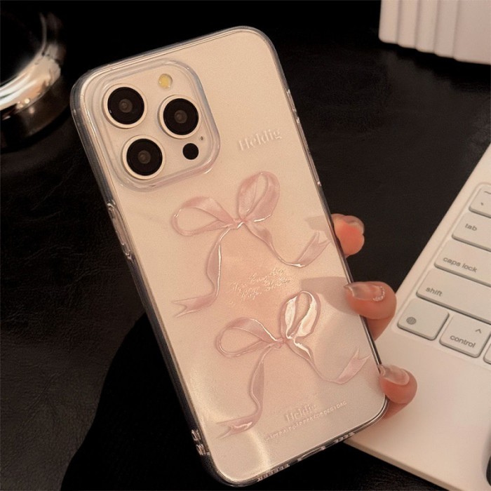For iPhone 17 Air 17 16 Pro Max 15 14 13 12 11 8 XR XS Phone Case Sweet Pink Bow