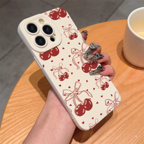 For iPhone 17 Air 17 16 Pro Max 15 14 13 12 11 XR XS 7 8 Phone Case Bow Cherry