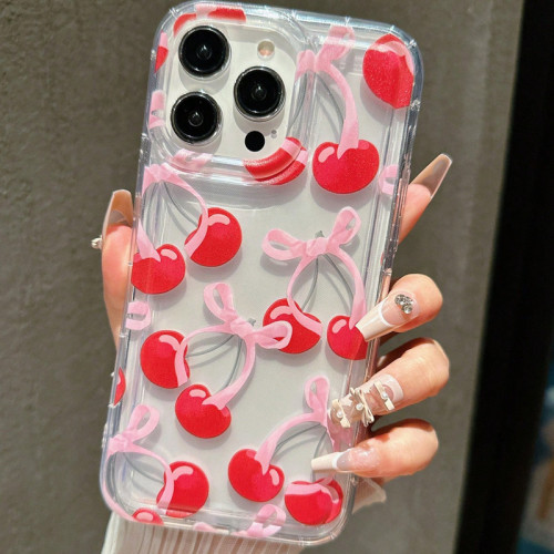For iPhone 17 Air 17 16 Pro Max 15 14 13 12 11 7 8 XR Phone Case Pink Bow Cherry