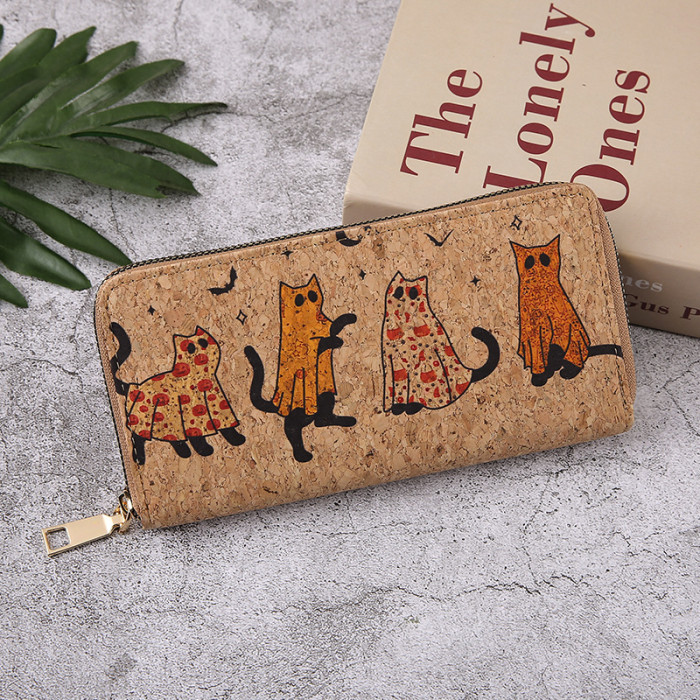 Halloween Long Wallet Card Holder Multiple Pumpkin Bat Zipper Card Bag