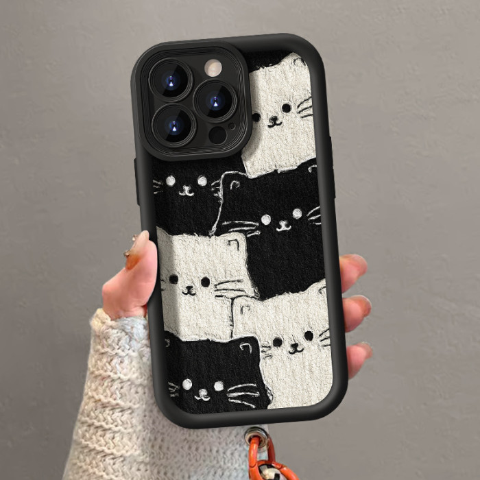 For iPhone 17 Air 17 Pro Max 16 15 14 13 12 11 XR 7 8 XS Phone Case Cute Cat w/Lanyard