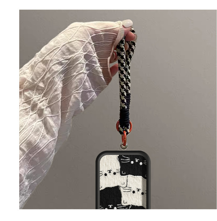 For iPhone 17 Air 17 Pro Max 16 15 14 13 12 11 XR 7 8 XS Phone Case Cute Cat w/Lanyard