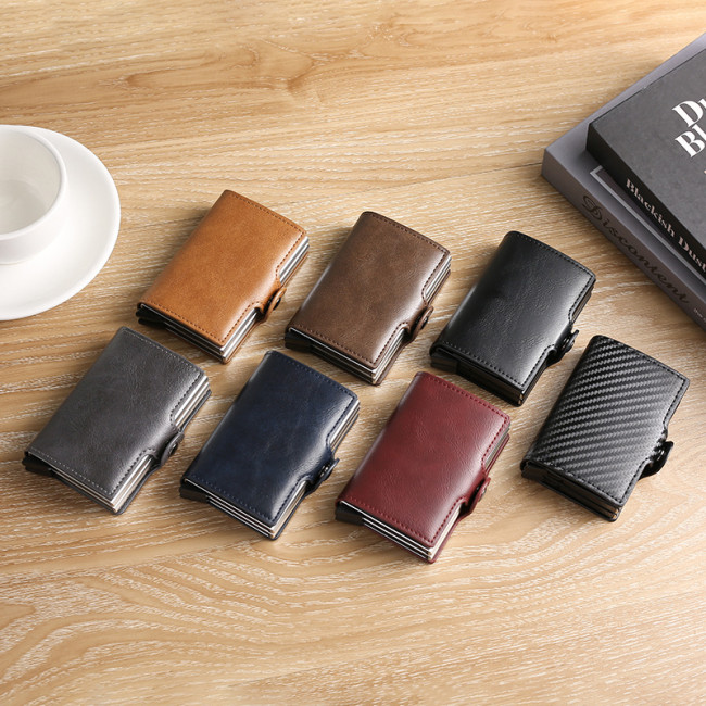 RFID Pop-Up Black Brown Leather Wallet Card Holder Business Casual Versatile
