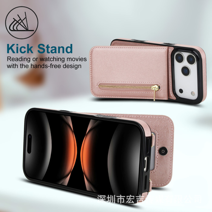 For iPhone 17 Air 17 Pro Max 16 15 14 13 12 11 XR XS Phone Case Bracket Leather