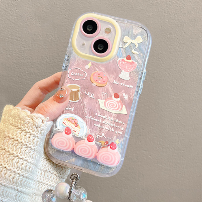For iPhone 17 Air 17 Pro Max 16 15 14 13 12 11 XR XS Phone Case Strawberry Cake