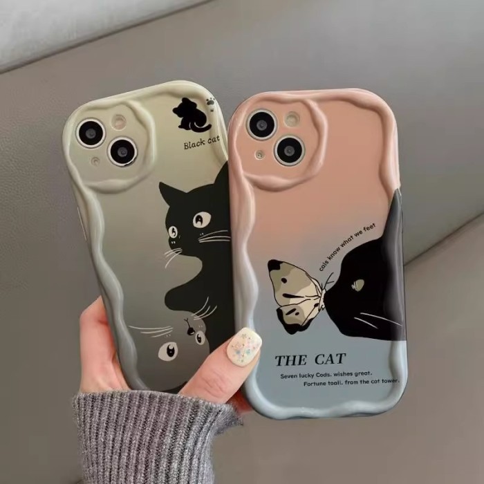 For iPhone 17 Air 17 Pro Max 16 15 14 13 12 11 XR XS Phone Case Cute Black Cat