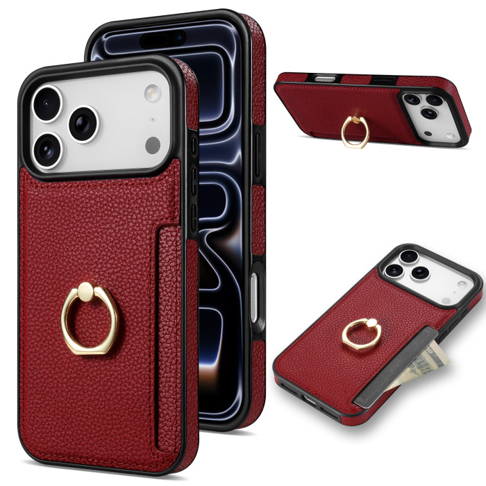 For iPhone 17 Air 17 Pro Max 16 15 14 13 12 11 XR XS Phone Case Ring Card Holder