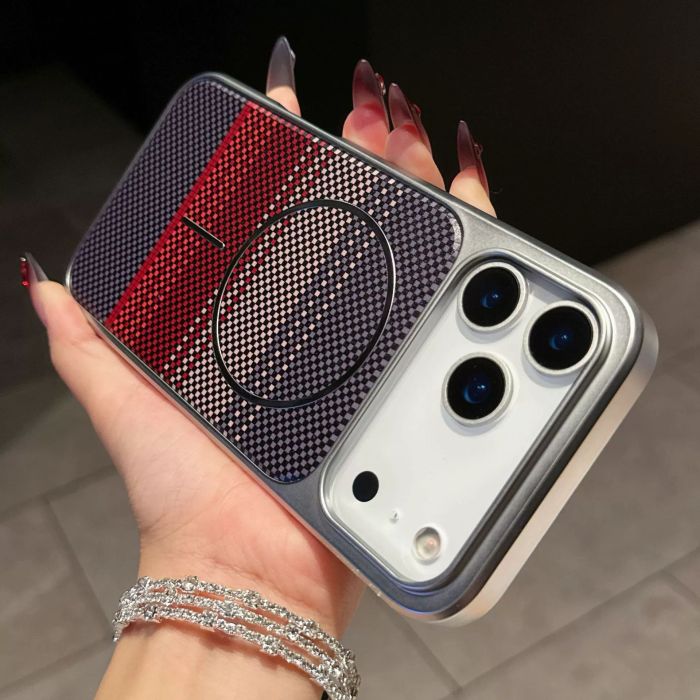 For iPhone 17 Air 17 Pro Max 16 15 14 Phone Case Carbon Fiber Pattern Magnetic