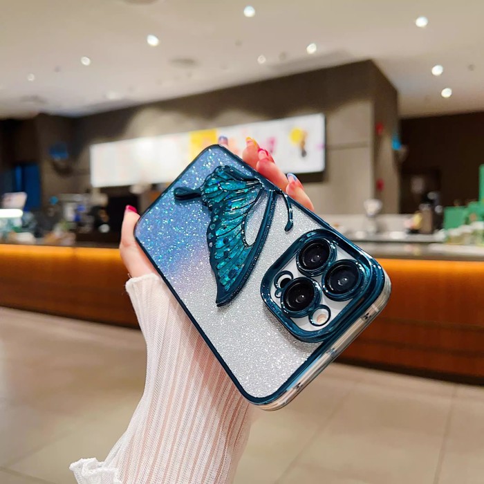 For iPhone 17 Air 17 Pro Max 16 15 14 13 12 Phone Case Glitter Butterfly Cover