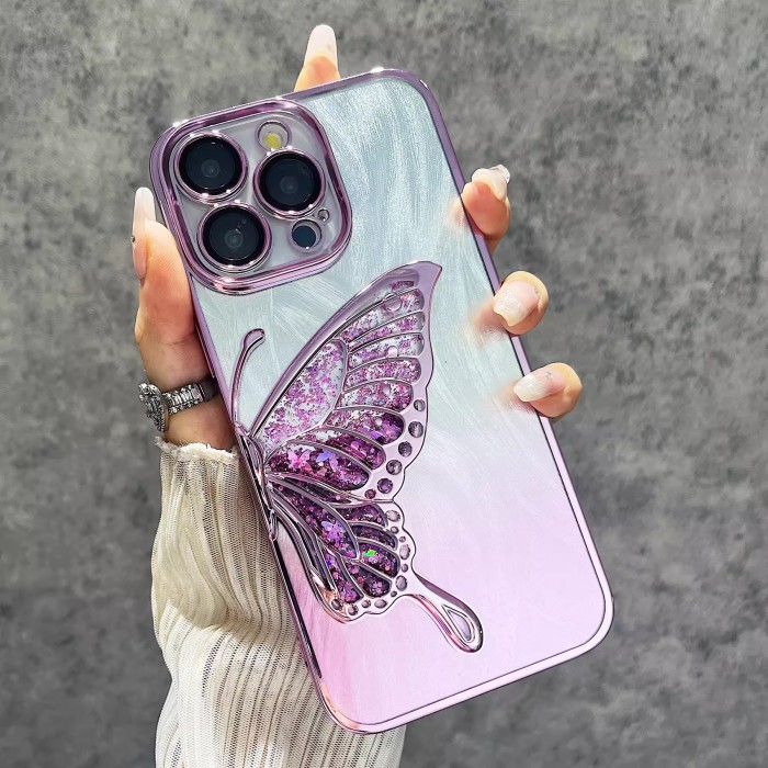For iPhone 17 Air 17 Pro Max 16 15 14 13 12 Phone Case Glitter Butterfly Cover