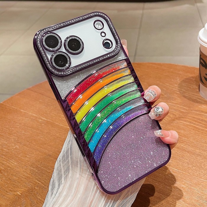 For iPhone 17 Air 17 Pro Max 16 15 14 13 12 11 Phone Case Glitter Rainbow Cover