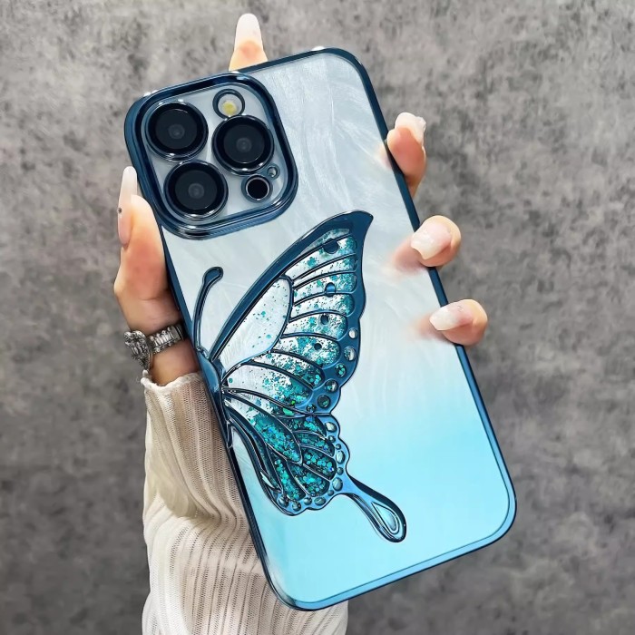 For iPhone 17 Air 17 Pro Max 16 15 14 13 12 Phone Case Glitter Butterfly Cover