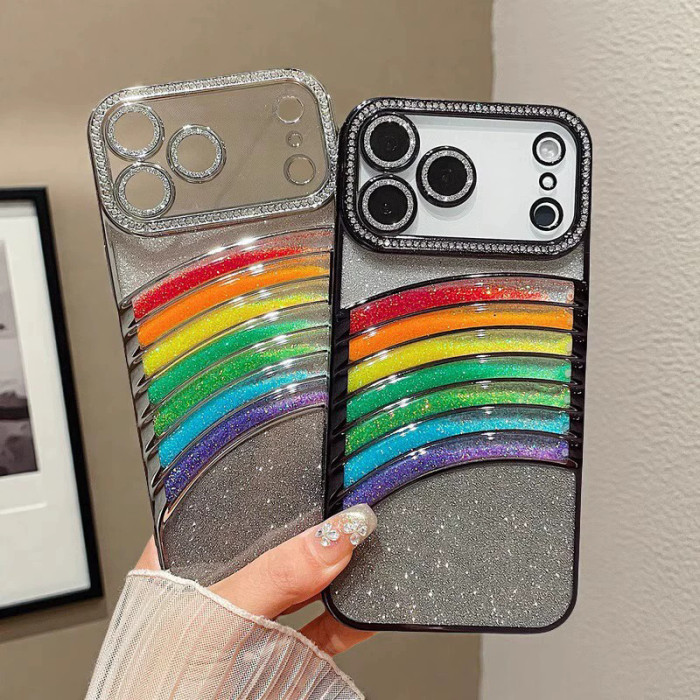 For iPhone 17 Air 17 Pro Max 16 15 14 13 12 11 Phone Case Glitter Rainbow Cover