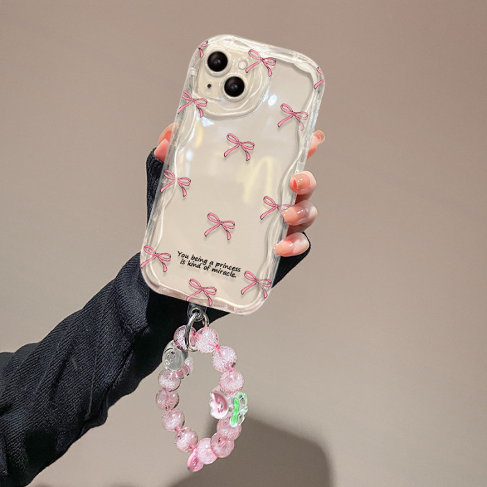 For iPhone 17 Air 17 Pro Max 16 15 14 13 12 11 7 XR Phone Case Pink Bow Bracelet