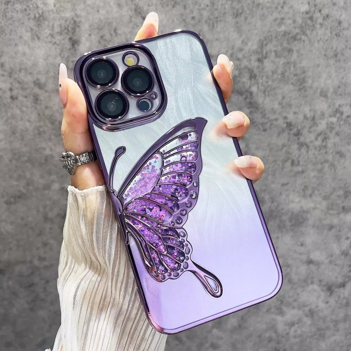 For iPhone 17 Air 17 Pro Max 16 15 14 13 12 Phone Case Glitter Butterfly Cover