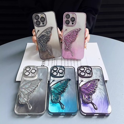 For iPhone 17 Air 17 Pro Max 16 15 14 13 12 Phone Case Glitter Butterfly Cover