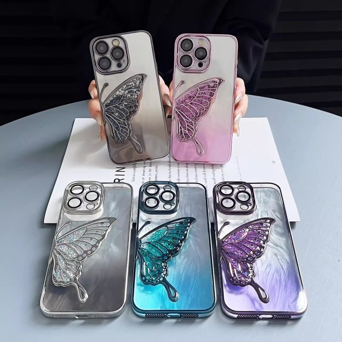 For iPhone 17 Air 17 Pro Max 16 15 14 13 12 Phone Case Glitter Butterfly Cover