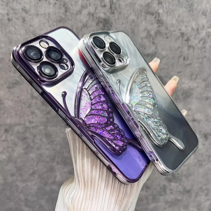 For iPhone 17 Air 17 Pro Max 16 15 14 13 12 Phone Case Glitter Butterfly Cover