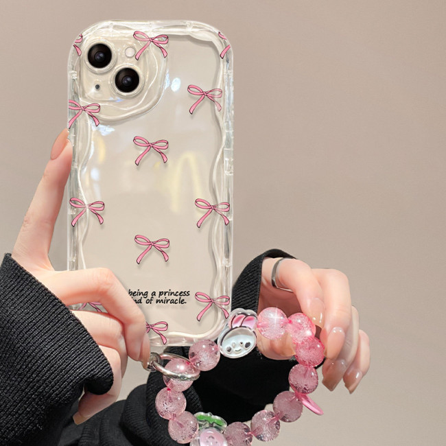 For iPhone 17 Air 17 Pro Max 16 15 14 13 12 11 7 XR Phone Case Pink Bow Bracelet