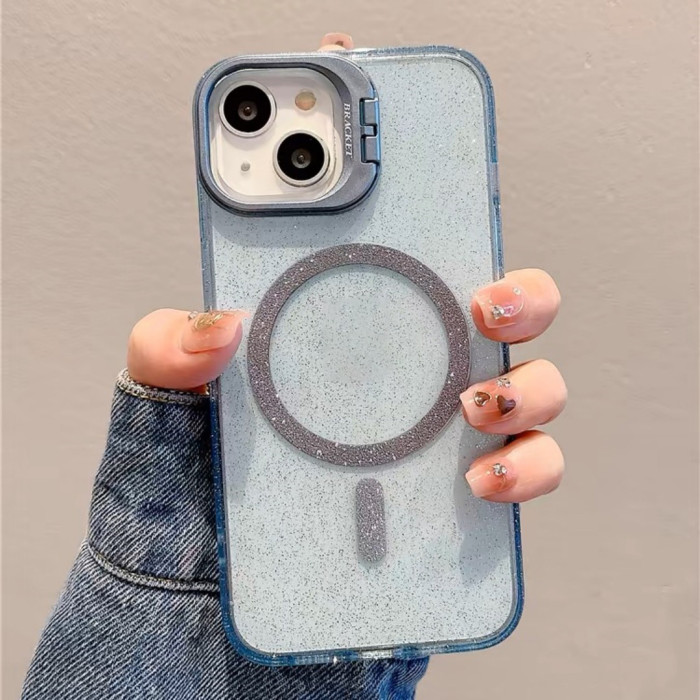For iPhone 17 Air 17 Pro Max 16 15 14 13 12 11 Phone Case Lens Bracket Glitter