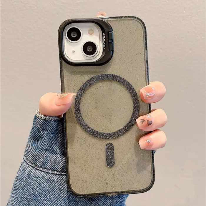 For iPhone 17 Air 17 Pro Max 16 15 14 13 12 11 Phone Case Lens Bracket Glitter