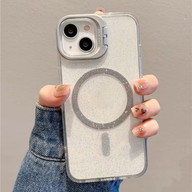 For iPhone 17 Air 17 Pro Max 16 15 14 13 12 11 Phone Case Lens Bracket Glitter