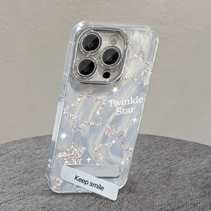 For iPhone 17 Air 17 Pro Max 16 15 14 13 12 11 Phone Case Shiny Stars w/bracelet