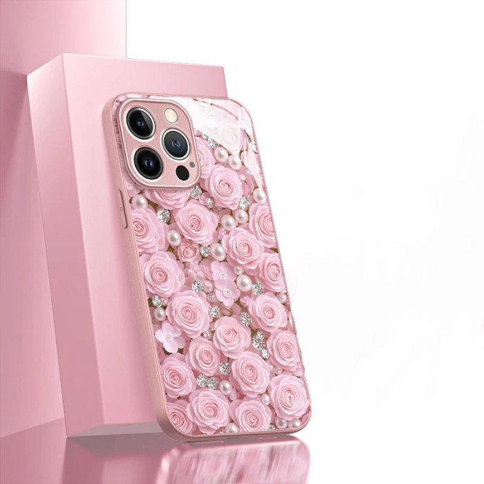 For iPhone 17 Air 17 Pro Max 16 15 14 13 12 11 Phone Case Luxury Rose w/Lanyard