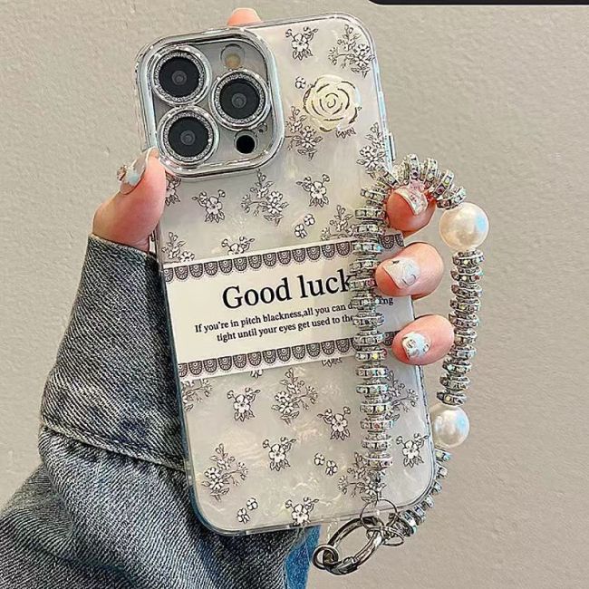 For iPhone 17 Air 17 Pro Max 16 15 14 13 12 11 Phone Case Camellia w/Bracelet