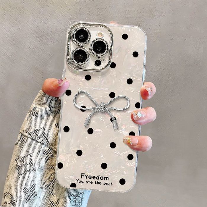 For iPhone 17 Air 17 Pro Max 16 15 14 13 12 11 Phone Case Polka Dot Bow Cover