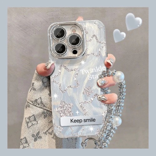 For iPhone 17 Air 17 Pro Max 16 15 14 13 12 11 Phone Case Shiny Stars w/bracelet