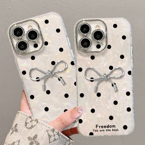 For iPhone 17 Air 17 Pro Max 16 15 14 13 12 11 Phone Case Polka Dot Bow Cover