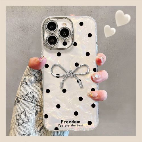 For iPhone 17 Air 17 Pro Max 16 15 14 13 12 11 Phone Case Polka Dot Bow Cover