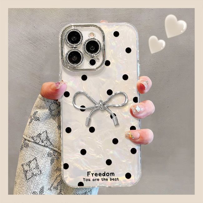 For iPhone 17 Air 17 Pro Max 16 15 14 13 12 11 Phone Case Polka Dot Bow Cover