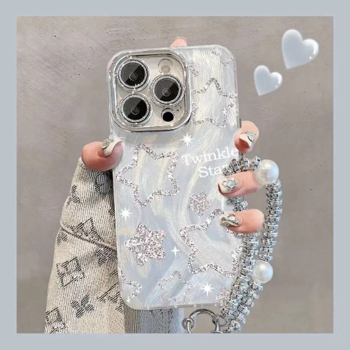 For iPhone 17 Air 17 Pro Max 16 15 14 13 12 11 Phone Case Shiny Stars w/bracelet