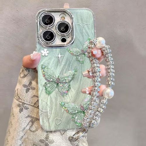 For iPhone 17 Air 17 Pro Max 16 15 14 13 12 11 Phone Case Butterfly w/Bracelet