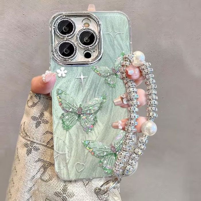 For iPhone 17 Air 17 Pro Max 16 15 14 13 12 11 Phone Case Butterfly w/Bracelet