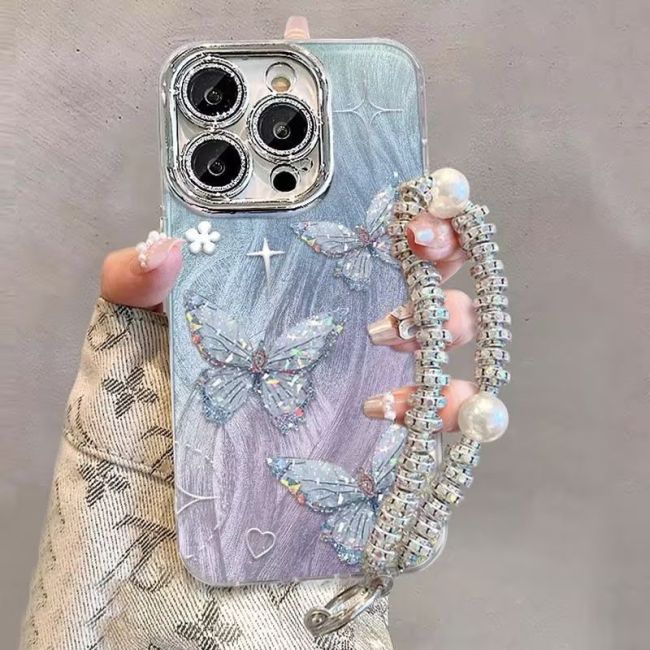 For iPhone 17 Air 17 Pro Max 16 15 14 13 12 11 Phone Case Butterfly w/Bracelet