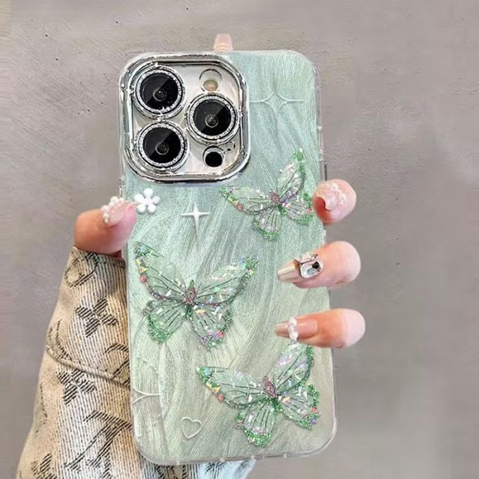 For iPhone 17 Air 17 Pro Max 16 15 14 13 12 11 Phone Case Butterfly w/Bracelet